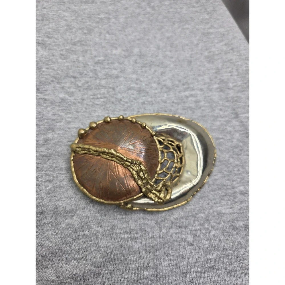 Vintage Brutalist Abstract Web Orb Copper Brass Belt Buckle